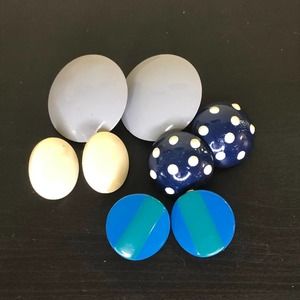 Four Pairs Vintage Round Clip On Earrings